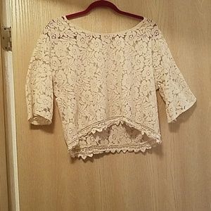 Bell sleeve cream lace crop top